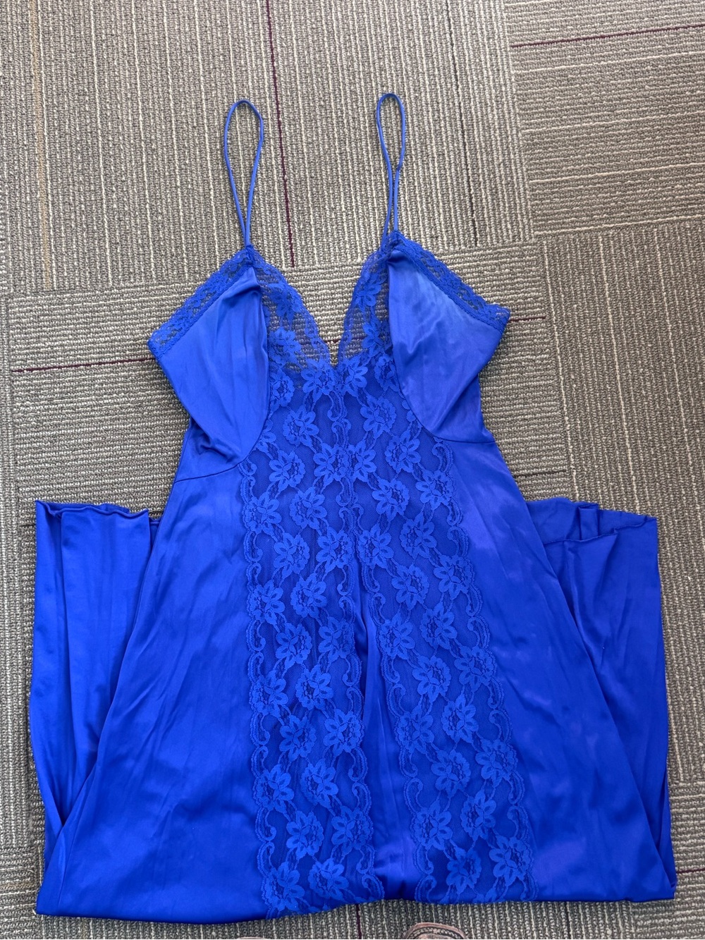 Vintage Royal Blue Lace Lingerie Set Nightgown & Robe Set Made in USA